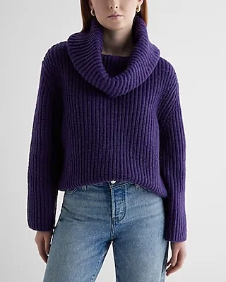 Ribbed Cowl Neck Sweater Purple Women's M