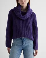 Ribbed Cowl Neck Sweater Purple Women's XS