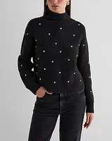 Reversible Embellished Rhinestone Mock Neck Crossover Sweater