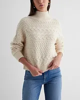 Reversible Cable Knit Mock Neck Crossover Sweater Neutral Women's