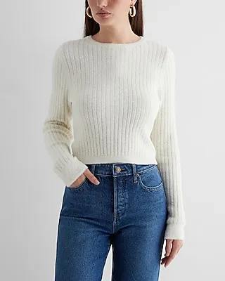 Fitted Ribbed Plush Knit Crew Neck Sweater