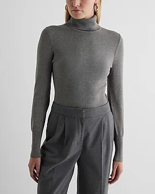 Silky Soft Fitted Shine Turtleneck Long Sleeve Sweater Gray Women's XS
