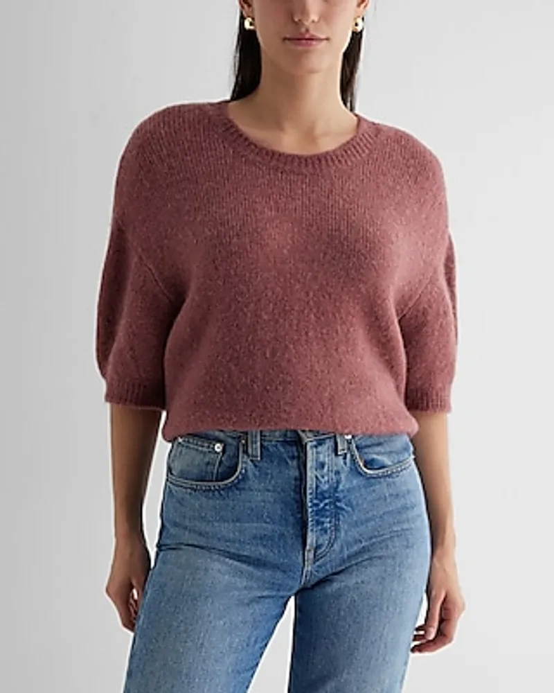 Crew Neck Short Puff Sleeve Sweater