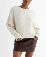 Ribbed Crew Neck Long Sleeve Sweater White Women's XL