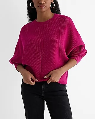 Ribbed Crew Neck Long Sleeve Sweater Pink Women's L