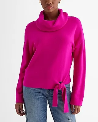 Tie Hem Turtleneck Sweater Pink Women's XS