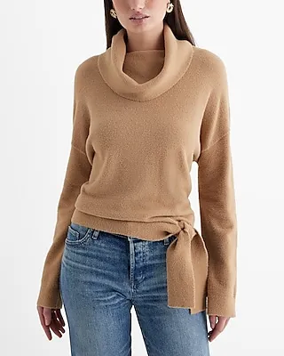 Tie Hem Turtleneck Sweater Brown Women's M