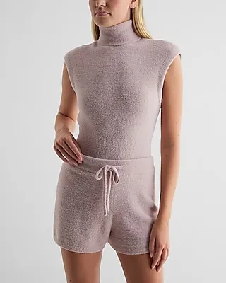 Plush Knit Turtleneck Cap Sleeve Sweater