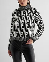 Contrast Cable Knit Mock Neck Sweater