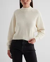 Velvet Mock Neck Long Sleeve Sweater White Women's S