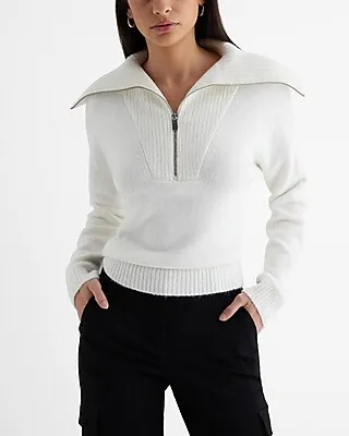 Quarter Zip Oversized Collar Sweater White Women's S