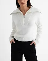 Quarter Zip Oversized Collar Sweater White Women's L