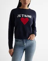 Je T'aime Heart Crew Neck Sweater Blue Women's XS