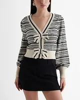 Striped V-Neck Bow Cardigan Multi-Color Women's S