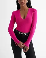 Padded Shoulder Deep V-Neck Sweater Bodysuit Women's