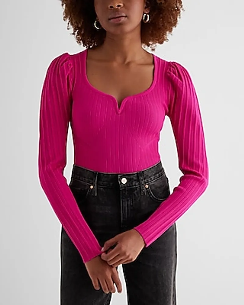 Sweetheart Neckline Puff Sleeve Sweater