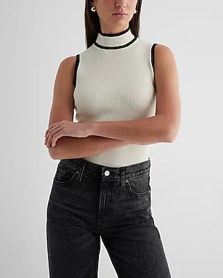 Silky Soft Fitted Tipped Mock Neck Sweater Tank