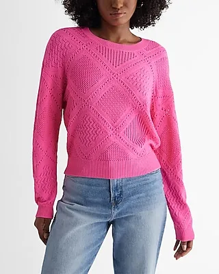 Open Stitch Crew Neck Sweater Pink Women's S