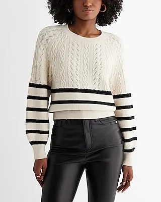 Striped Cable Knit Crew Neck Sweater Multi-Color Women's