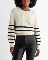 Striped Cable Knit Crew Neck Sweater Multi-Color Women's