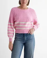 Striped Cable Knit Crew Neck Sweater Multi-Color Women's