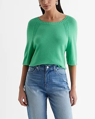 Crew Neck Short Sleeve Sweater Green Women's XL
