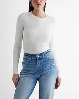 Ribbed Fitted Button Shoulder Sweater White Women's L