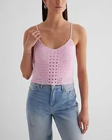 V-Neck Crochet Sweater Cami Pink Women's XL