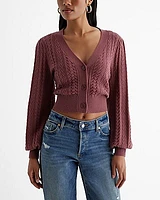 Cable Knit V-Neck Cardigan Purple Women's L