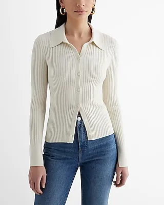 Silky Soft Fitted Ribbed Sweater Shirt White Women's S