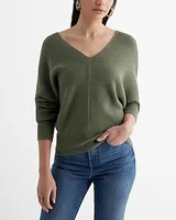 Ribbed V-Neck Banded Bottom Soho Sweater Green Women's XL