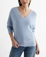 Ribbed V-Neck Banded Bottom Soho Sweater Blue Women's M