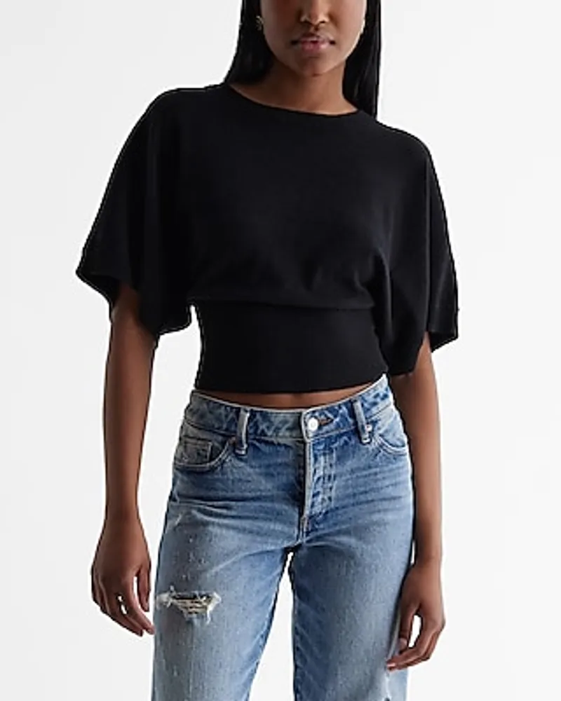 Crew Neck Cover-up Sleeve Sweater Black Women's