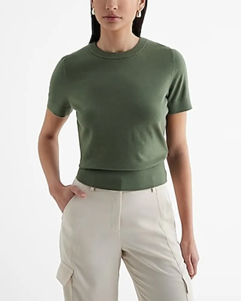 Skimming Crew Neck Short Sleeve Sweater Green Women's M