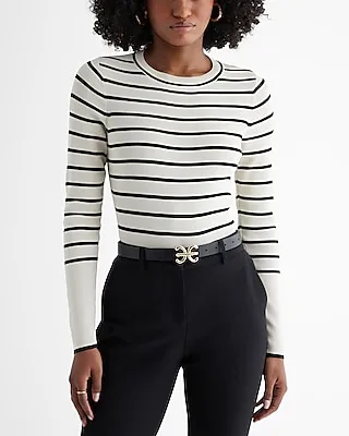 Silky Soft Fitted Striped Crew Neck Sweater Black Women's M
