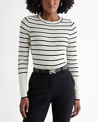 Silky Soft Fitted Striped Crew Neck Sweater Black Women's