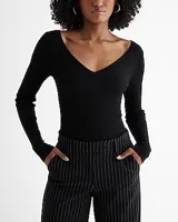 Silky Soft Fitted Ribbed Double V-Neck Sweater Women