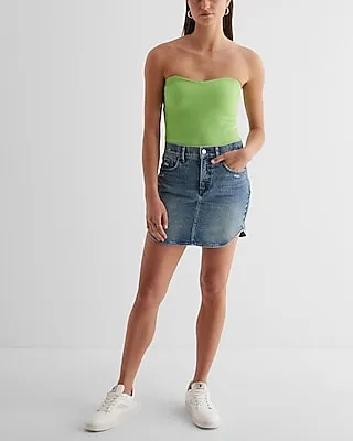 Ribbed Sweetheart Neckline Sweater Tube Top Green Women's S