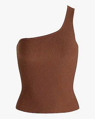 Ribbed One Shoulder Sweater Tank Brown Women's XL