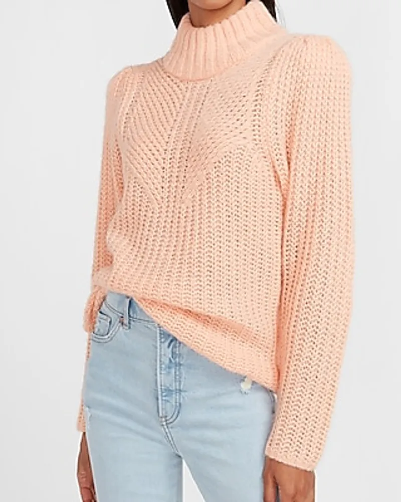 Metallic Knit Mock Neck Sweater Pink Women's M