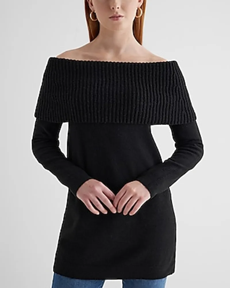 Ribbed Off The Shoulder Overlay Oversized Sweater Women's