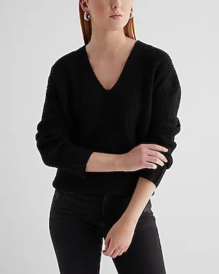 Ribbed V-Neck Tunic Sweater Women's