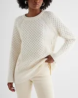 Cable Knit Crew Neck Tunic Sweater