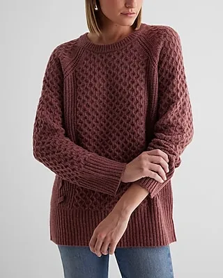 Cable Knit Crew Neck Tunic Sweater Purple Women's XL