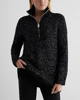 Shine Ribbed Fuzzy Knit Quarter Zip Tunic Sweater