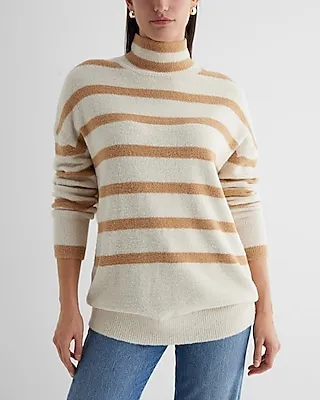 Striped Plush Knit Mock Neck Oversized Sweater Multi-Color Women