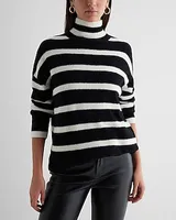 Striped Plush Knit Mock Neck Oversized Sweater