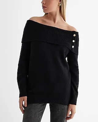 Novelty Button Off The Shoulder Oversized Sweater Women's