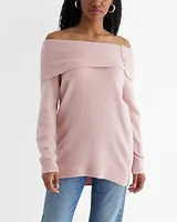 Novelty Button Off The Shoulder Oversized Sweater Pink Women's XS