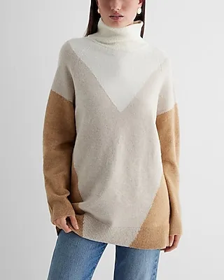Color Block Turtleneck Tunic Sweater Women's